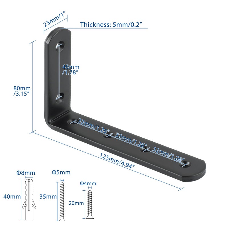 Mooche 4Pack Floating Shelf Bracket, Heavy Duty Shelf Brackets Metal L Brackets for Kitchen Bathroom Shelf Support Wall Mounted with Screw Included (Black, 5*3 Inch) - Image 2